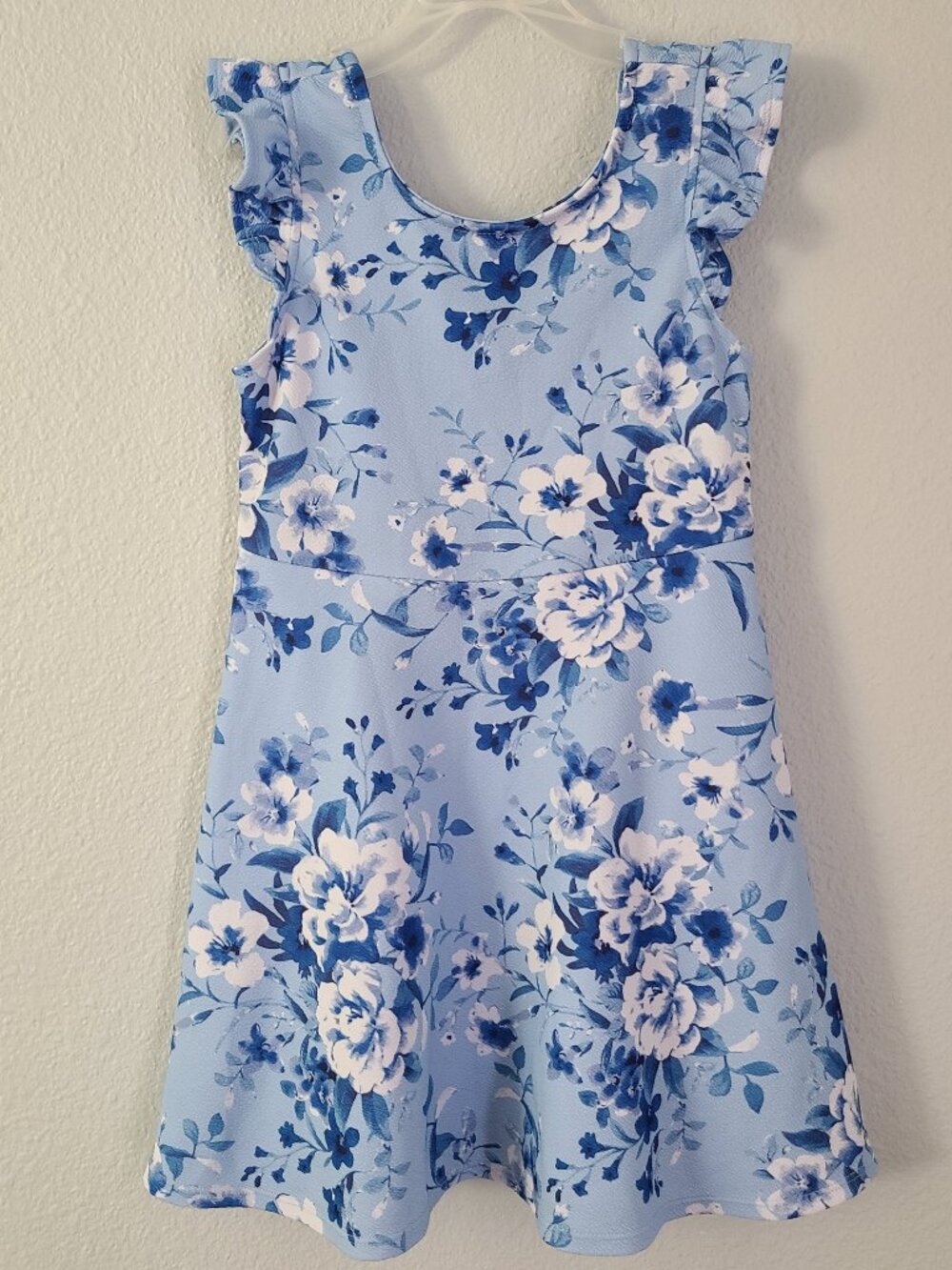 Poppies and Roses Girls Floral Flutter Sleeve Dress Blue Size Small